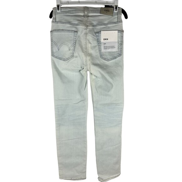 Edwin Bree Crop Slim Straight Jeans Outcast 24 Light Wash Denim Womens Fitted - Picture 3 of 9